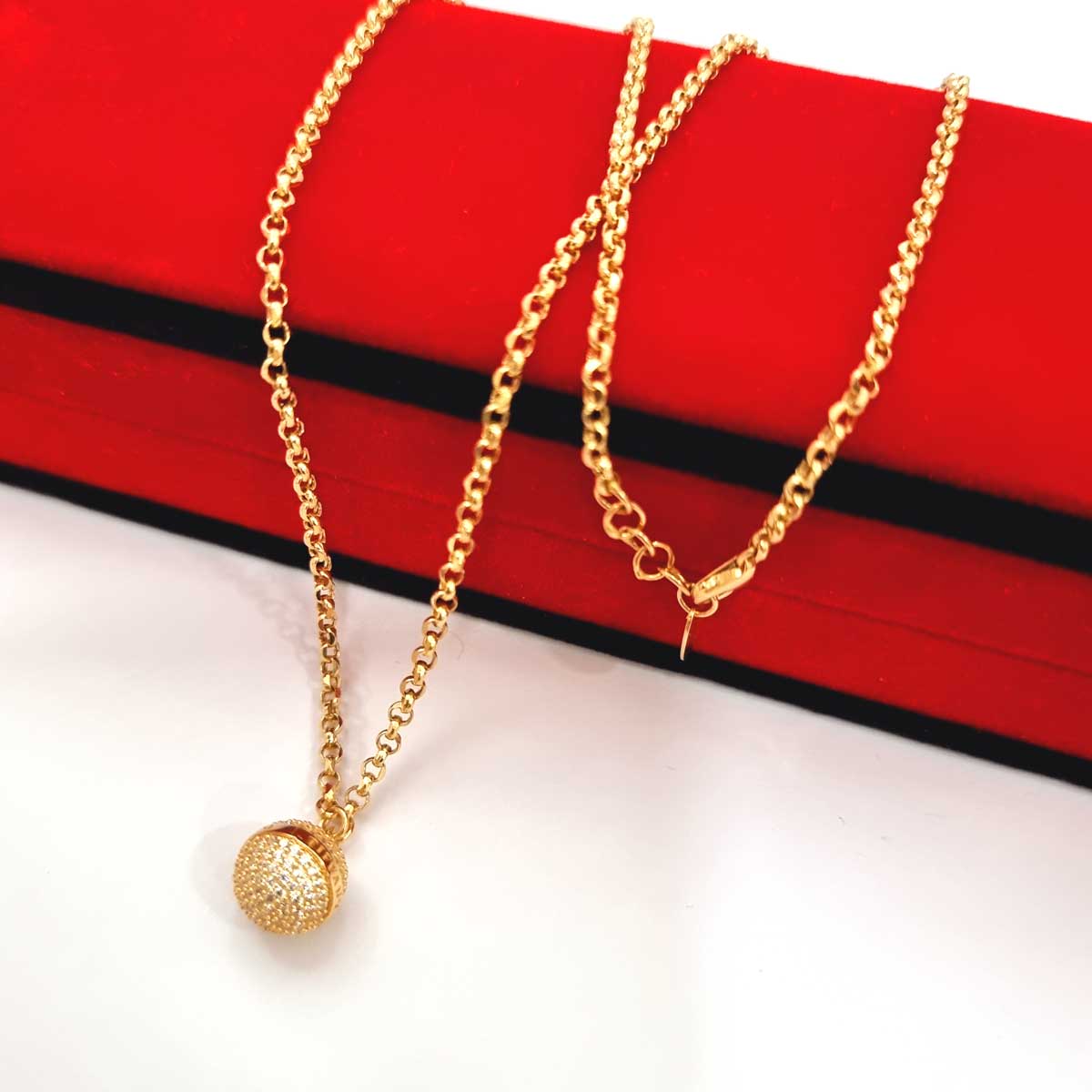 18K Pure Gold Elegant Ball Necklace - Image 2