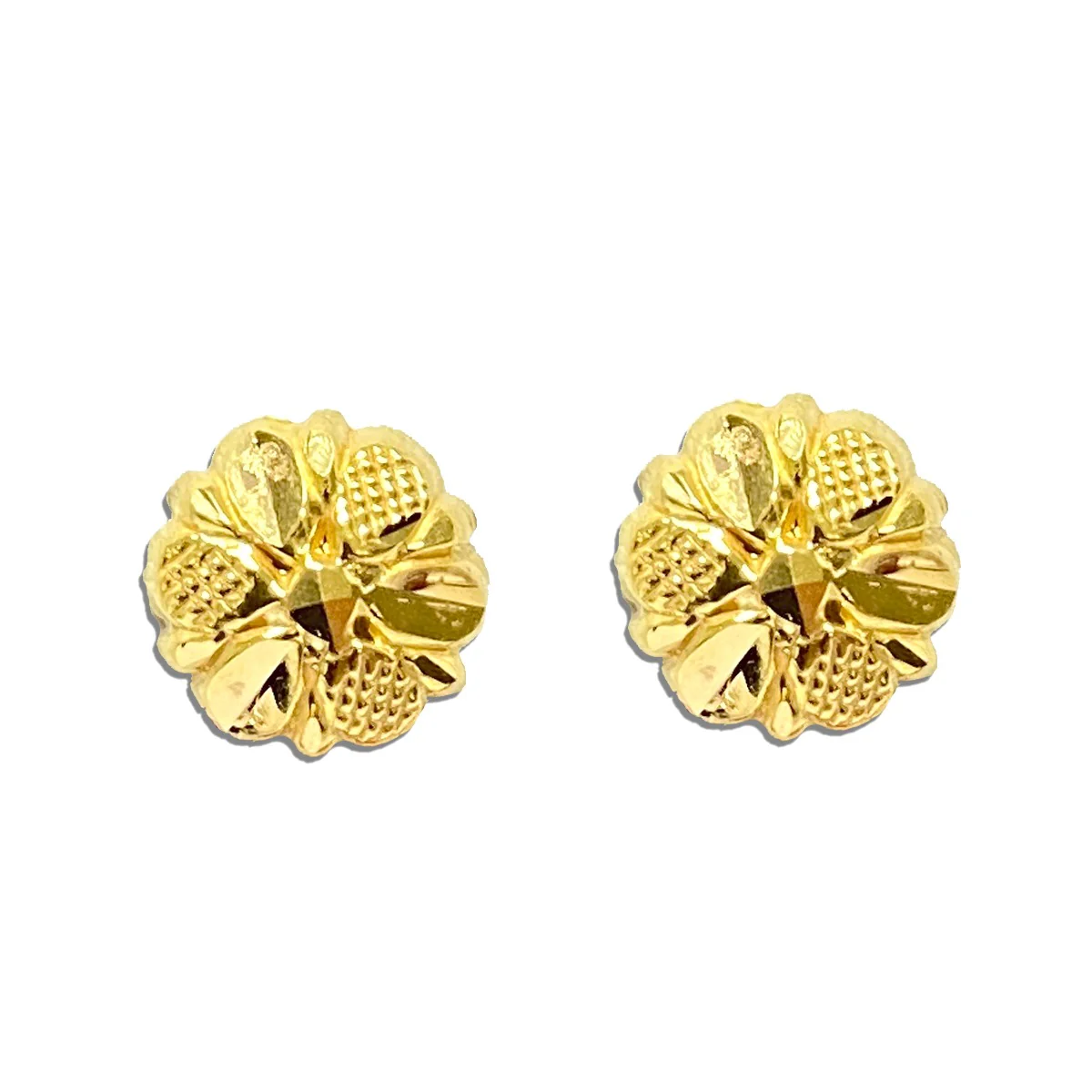 18K Pure Gold Flower Screw Lock Stud Earrings