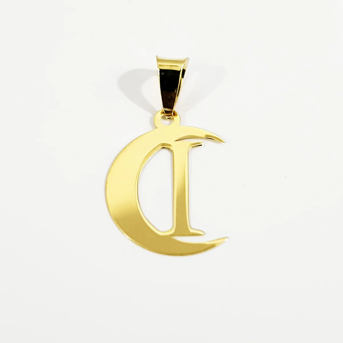 18K Pure Gold Halfmoon Letter I Design Necklace - Image 2