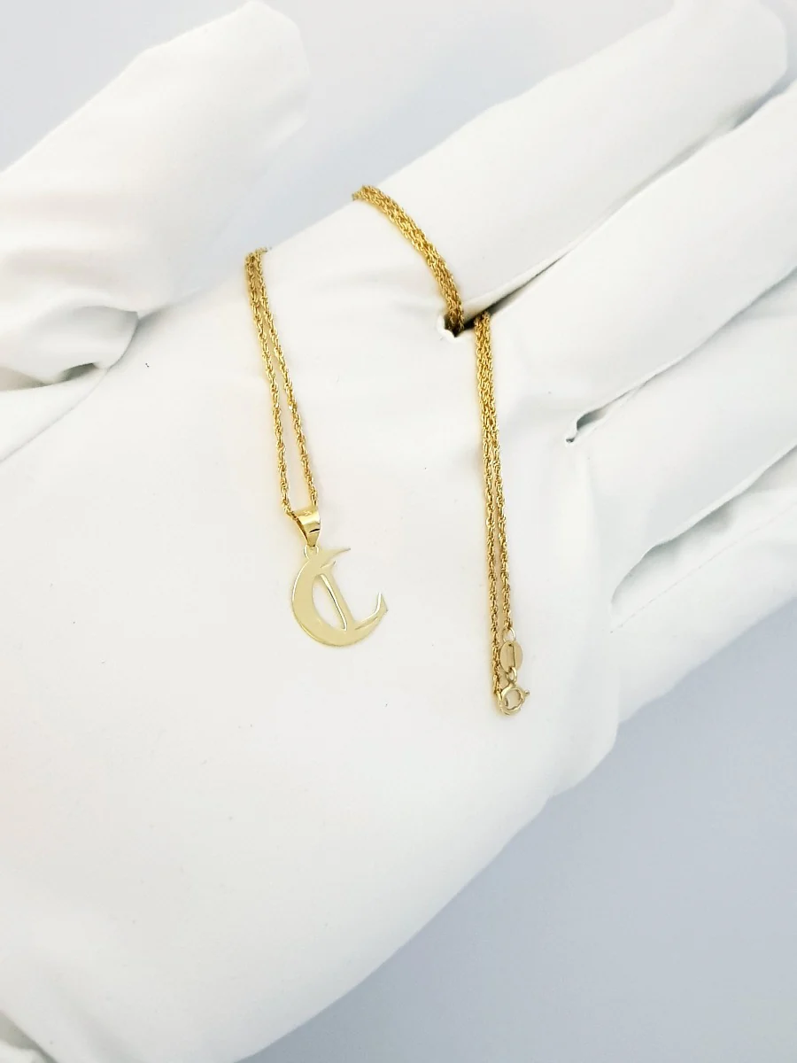 18K Pure Gold Halfmoon Letter L Design Necklace - Image 4