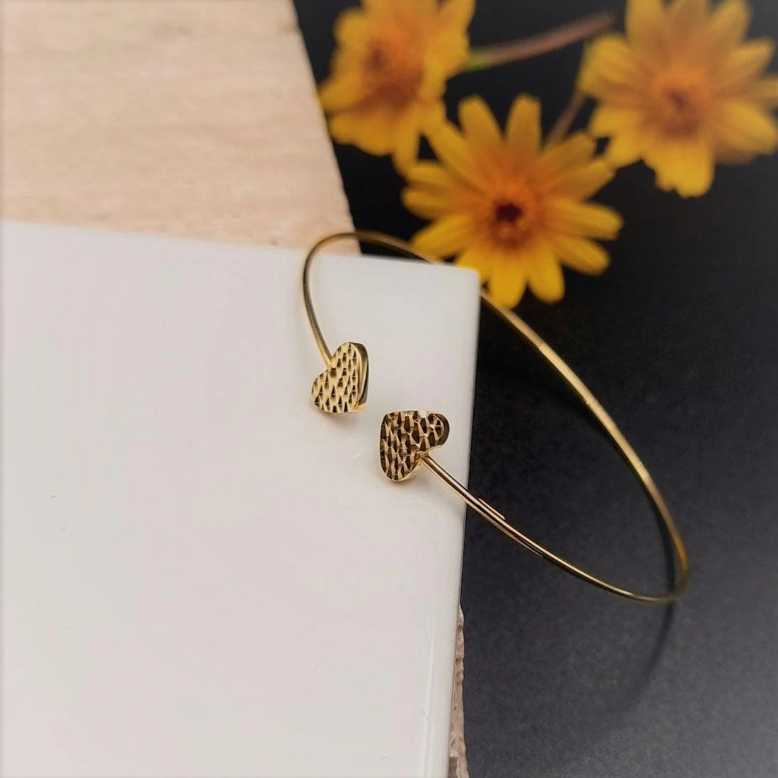 18K Pure Gold Heart Design Bangle - Image 2