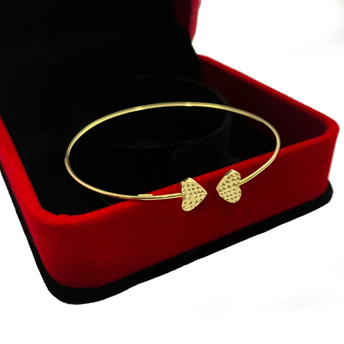 18K Pure Gold Heart Design Bangle - Image 5