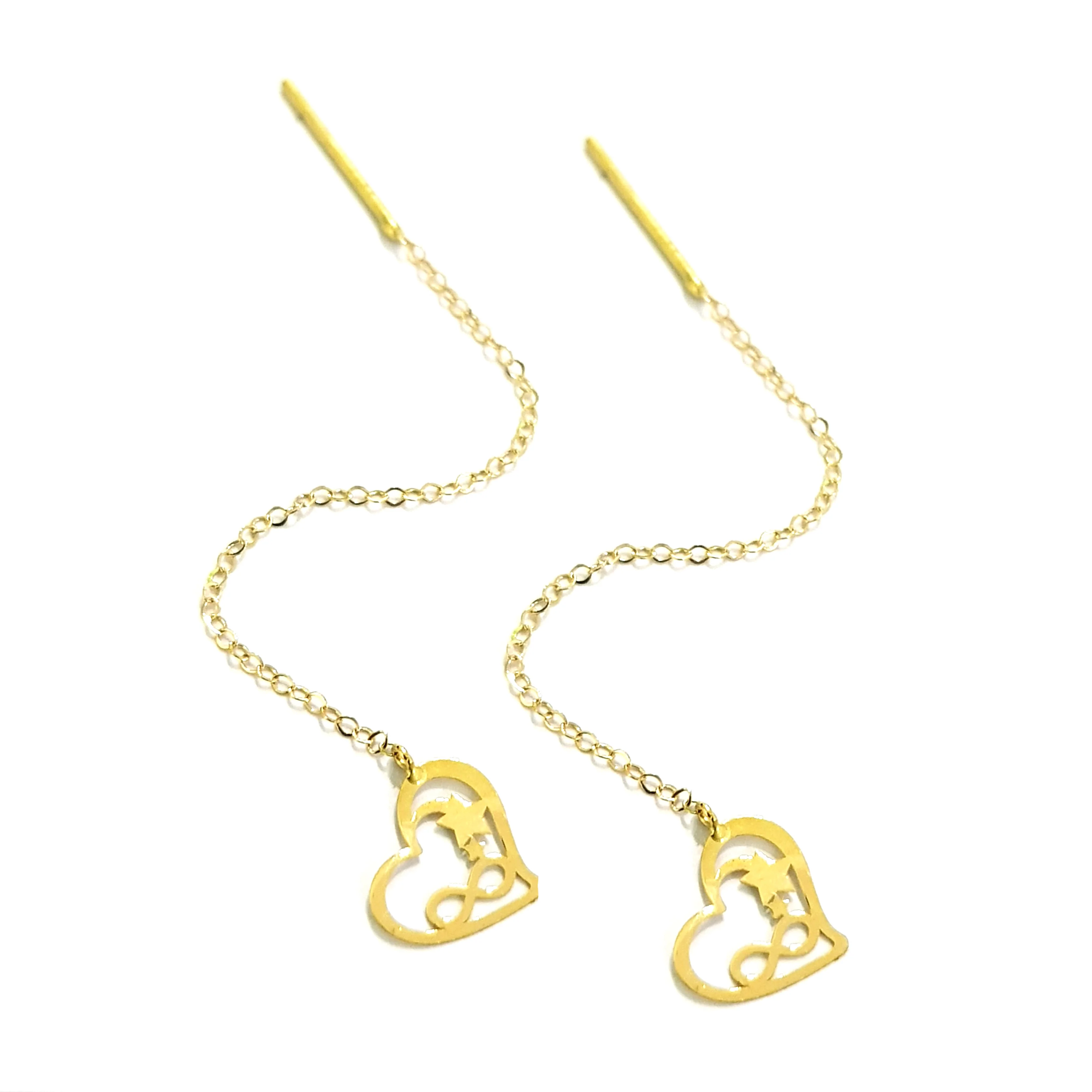 18K Pure Gold Heart Infinity Design Dangling Earrings