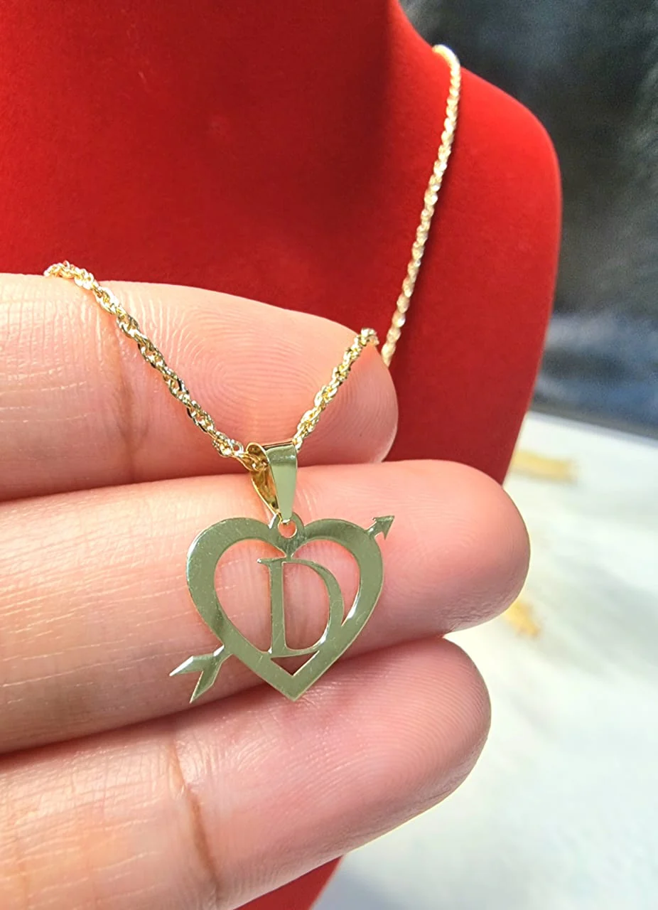 18K Pure Gold Heart Letter D Design Necklace - Image 2