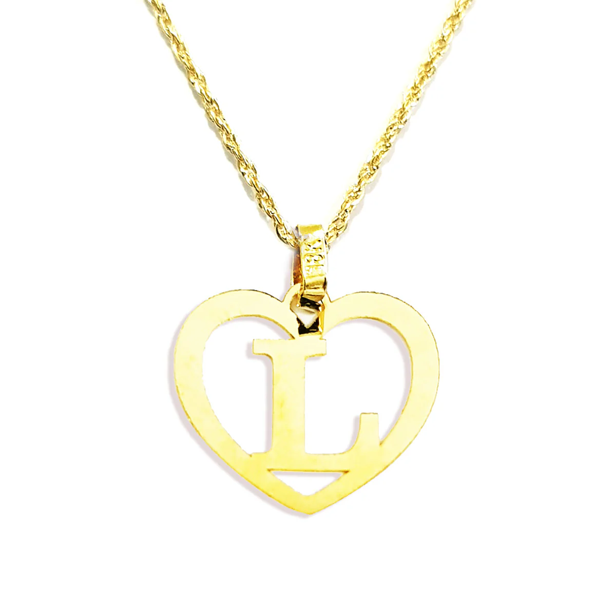 18K Pure Gold Heart Letter L Design Necklace