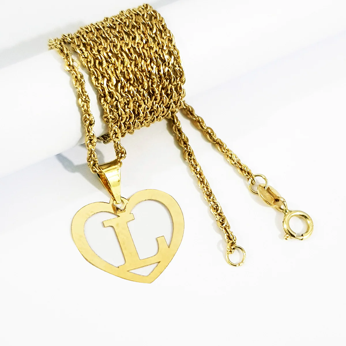 18K Pure Gold Heart Letter L Design Necklace - Image 3