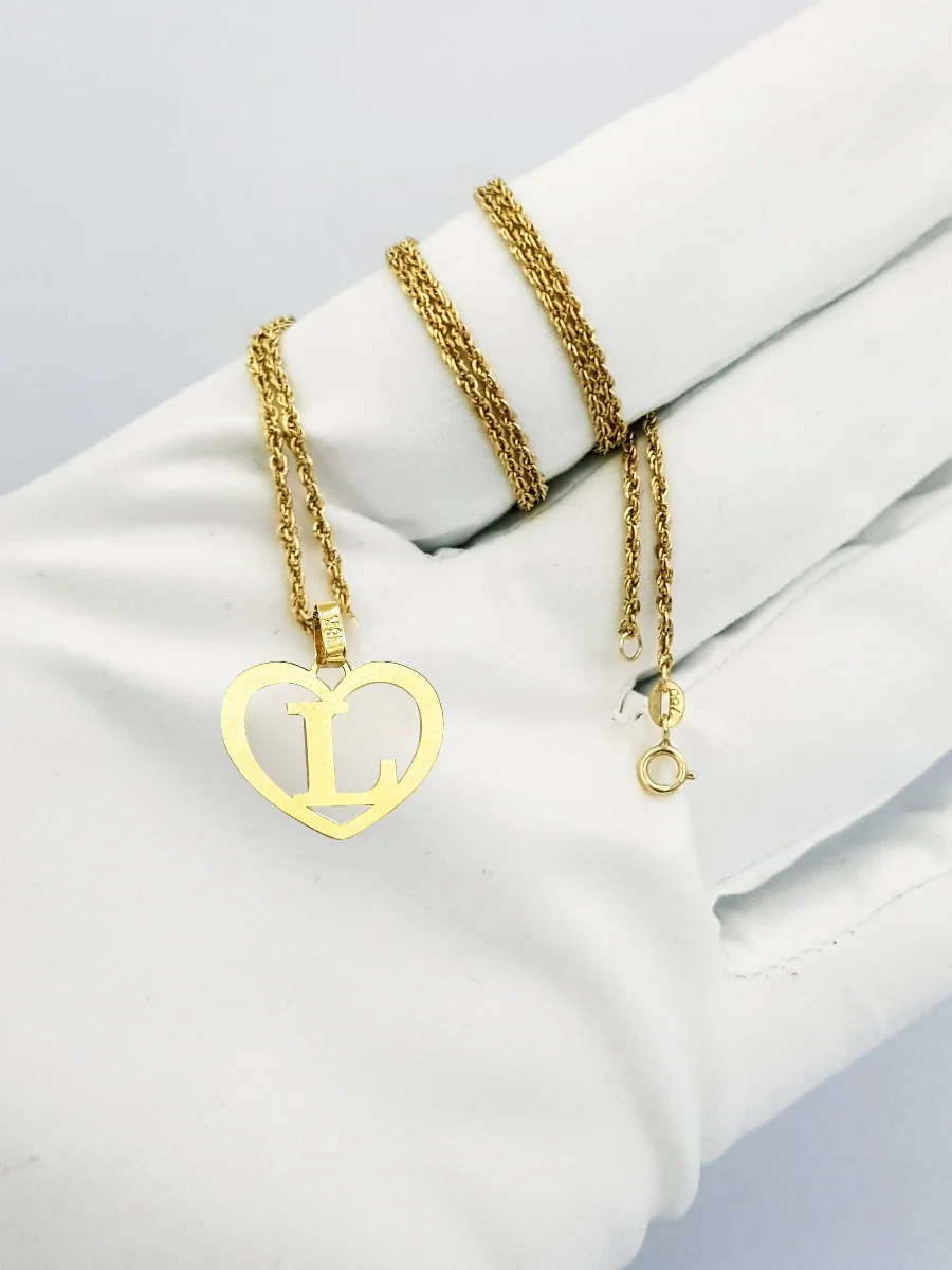 18K Pure Gold Heart Letter L Design Necklace - Image 4