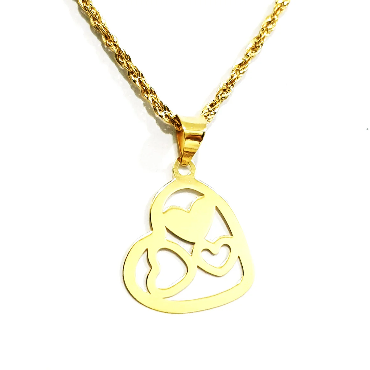 18K Pure Gold Multi Heart Necklace
