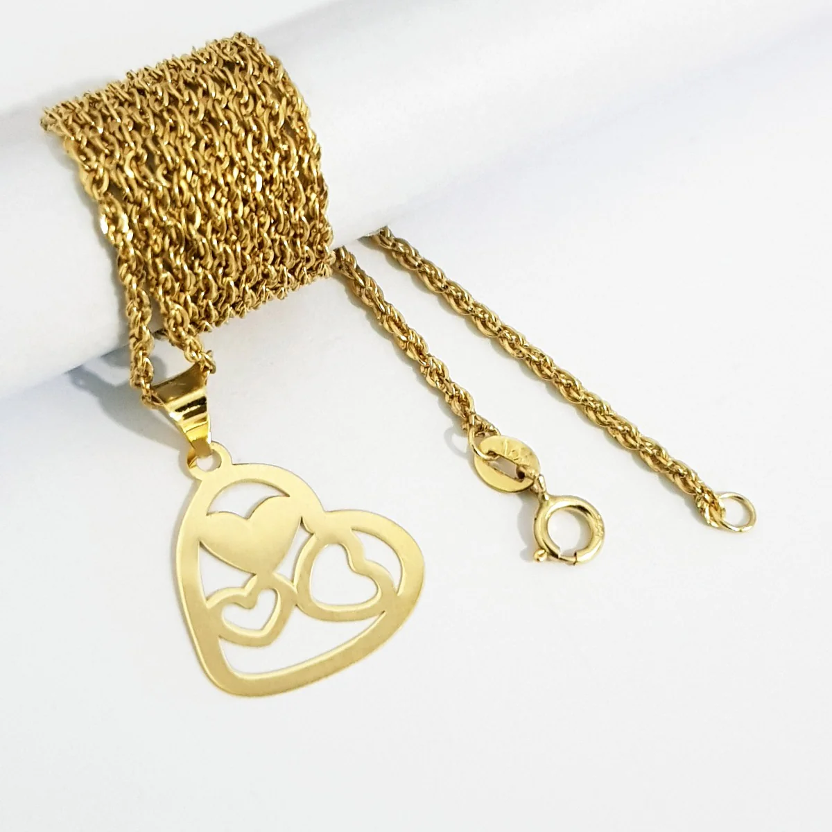 18K Pure Gold Multi Heart Necklace - Image 3