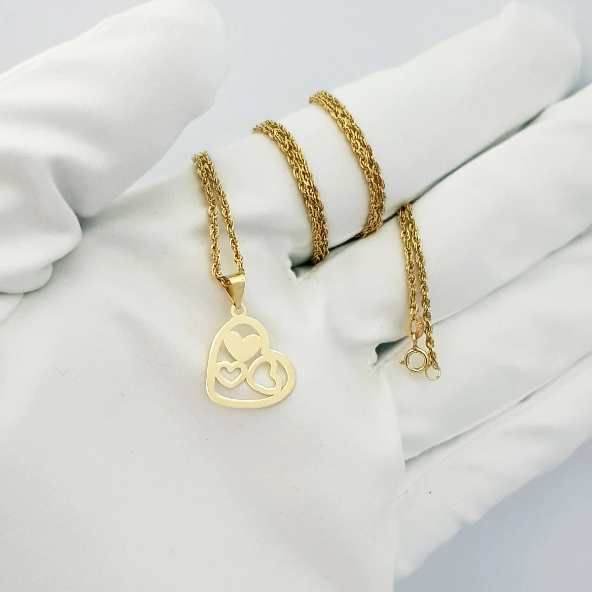 18K Pure Gold Multi Heart Necklace - Image 4