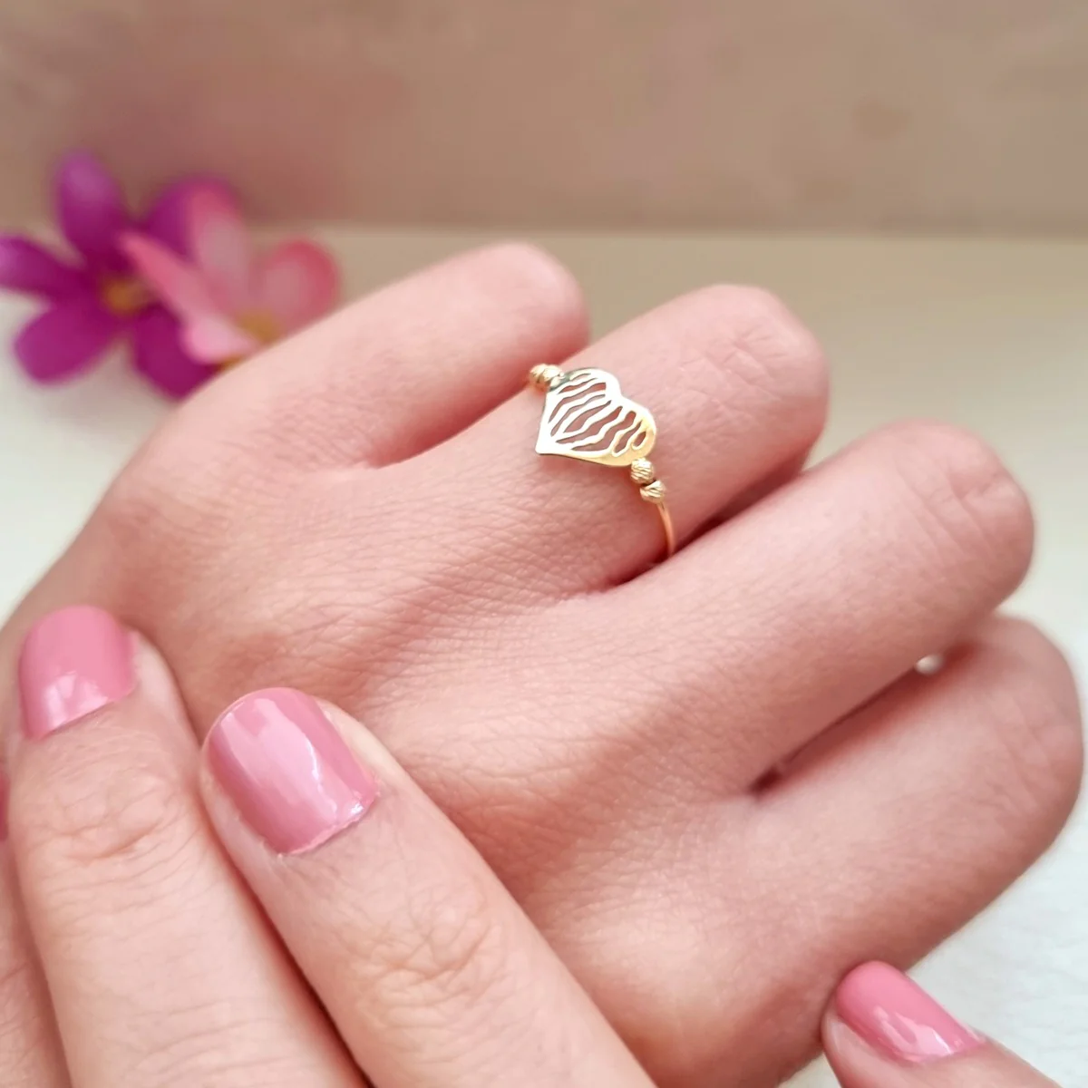 18K Pure Gold Heart Ring - Image 4