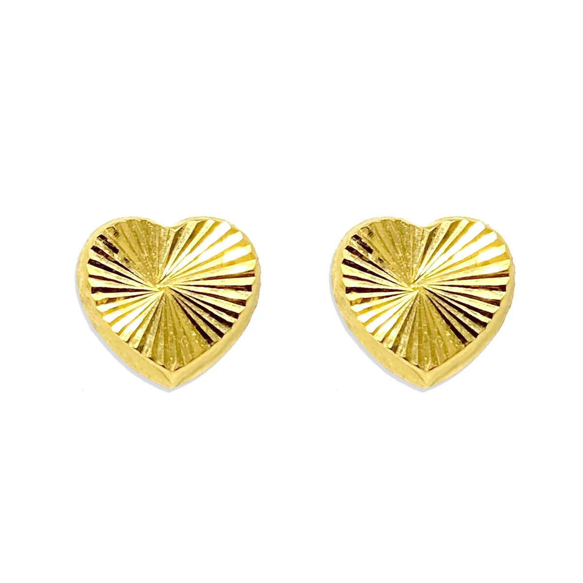 18K Pure Gold Heart Screw Lock Stud Earrings