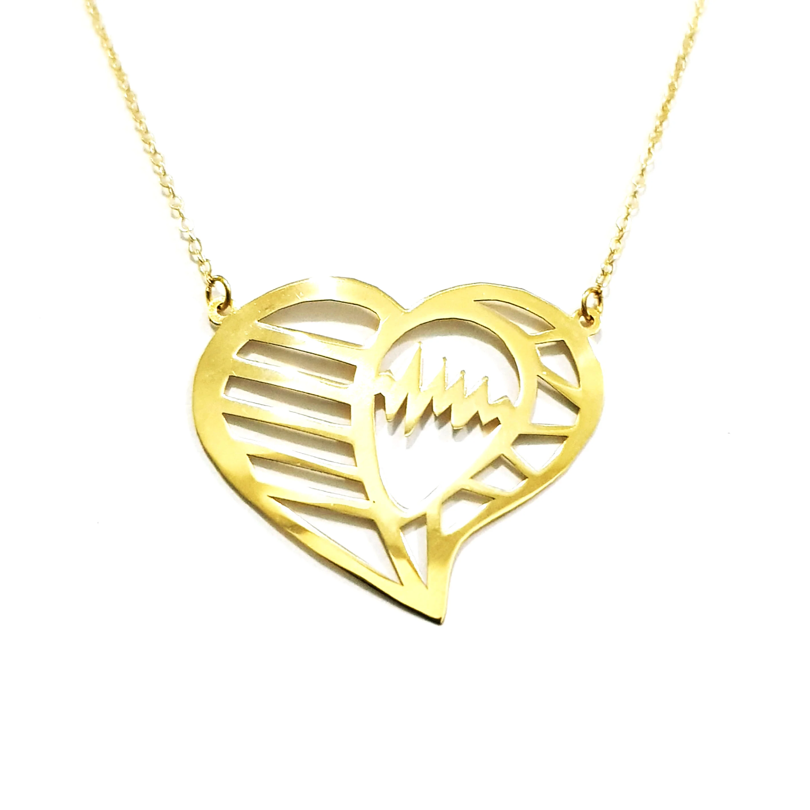 18K Pure Gold Heartbeat Necklace - Image 3