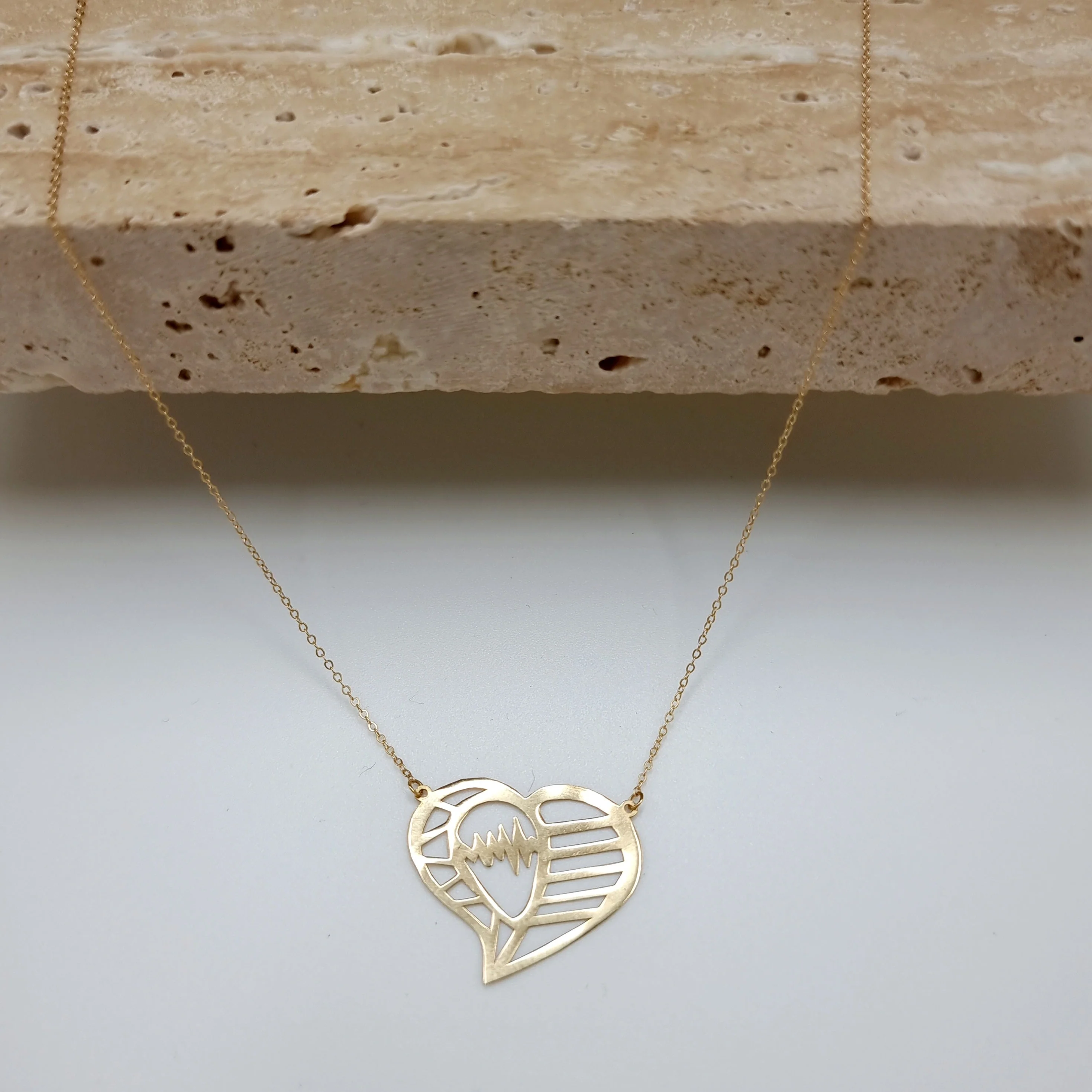 18K Pure Gold Heartbeat Necklace - Image 5