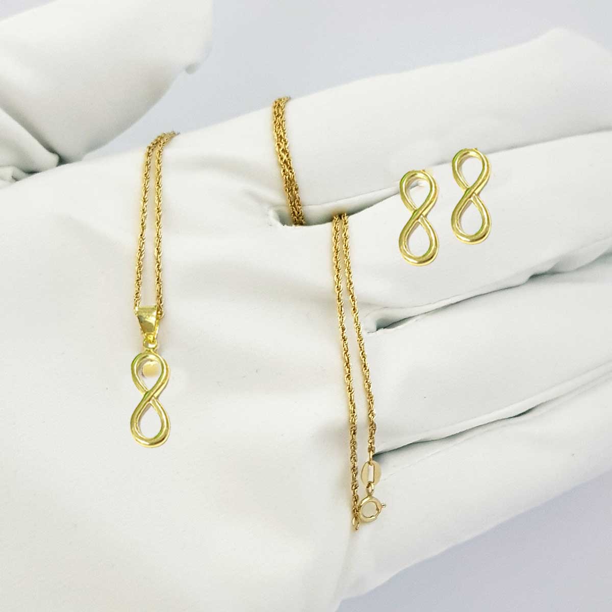 18K Pure Gold Infinity Necklace and Earrings - Image 4