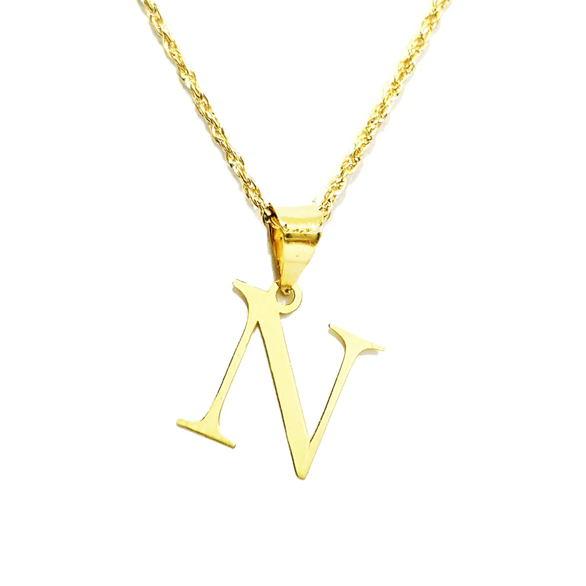 18K Pure Gold Letter N Design Necklace