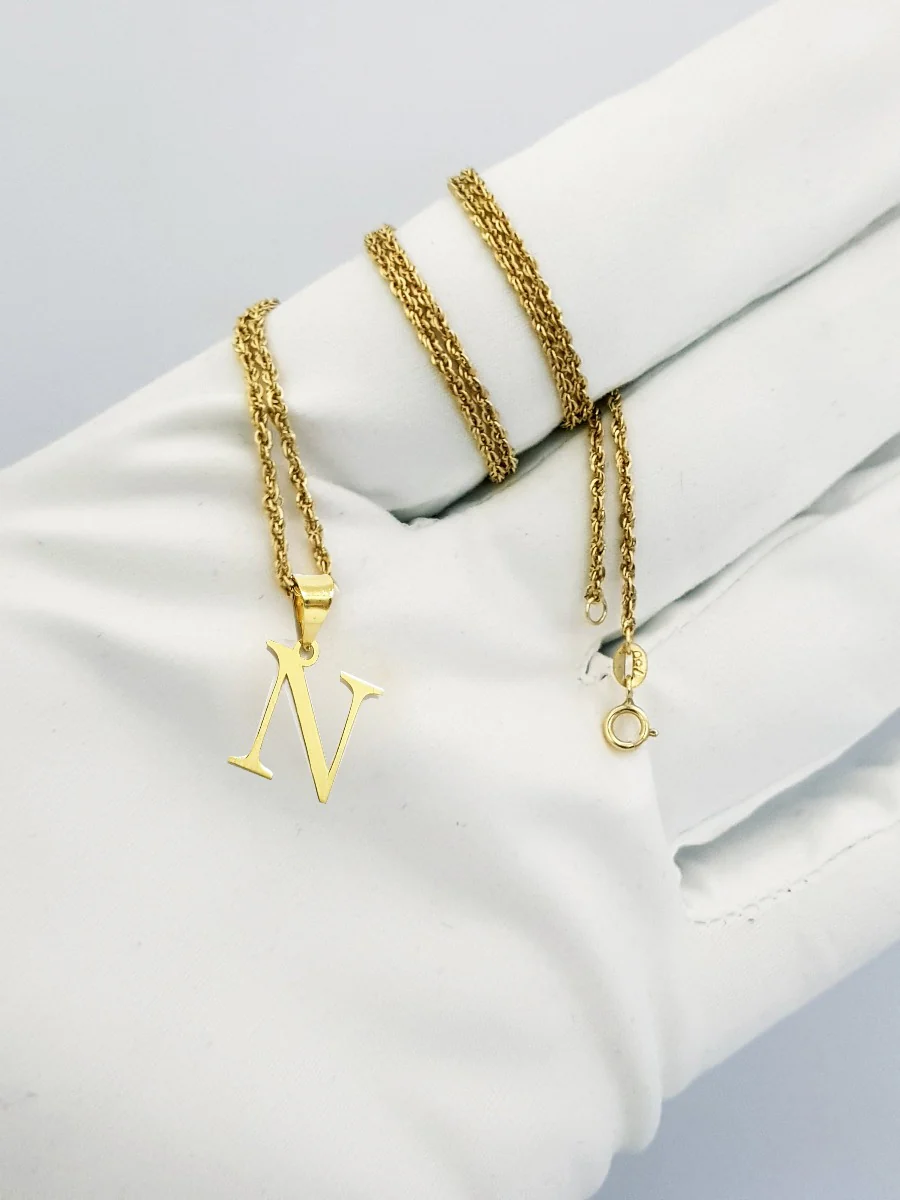 18K Pure Gold Letter N Design Necklace - Image 4