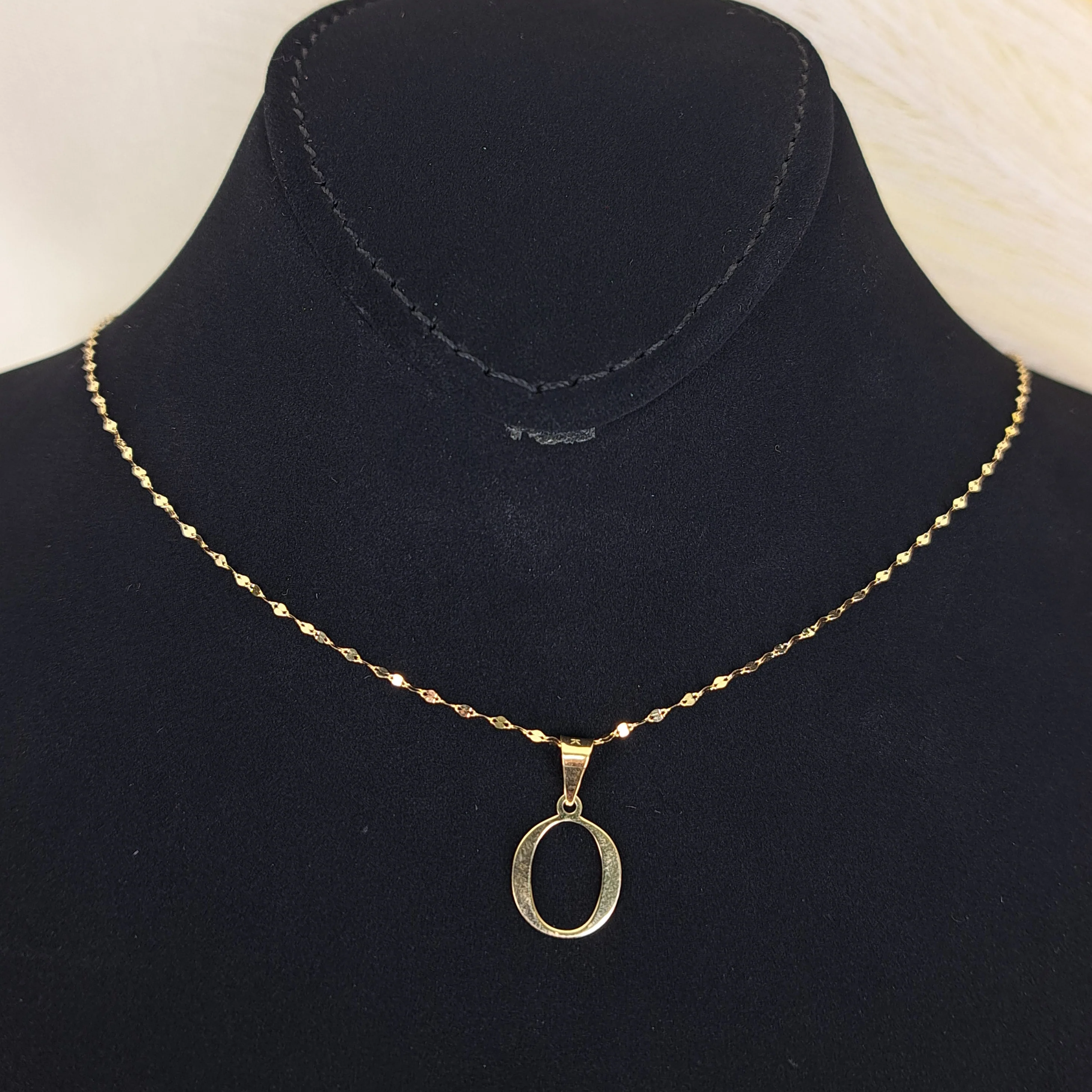 18K Pure Gold Letter O Design Necklace