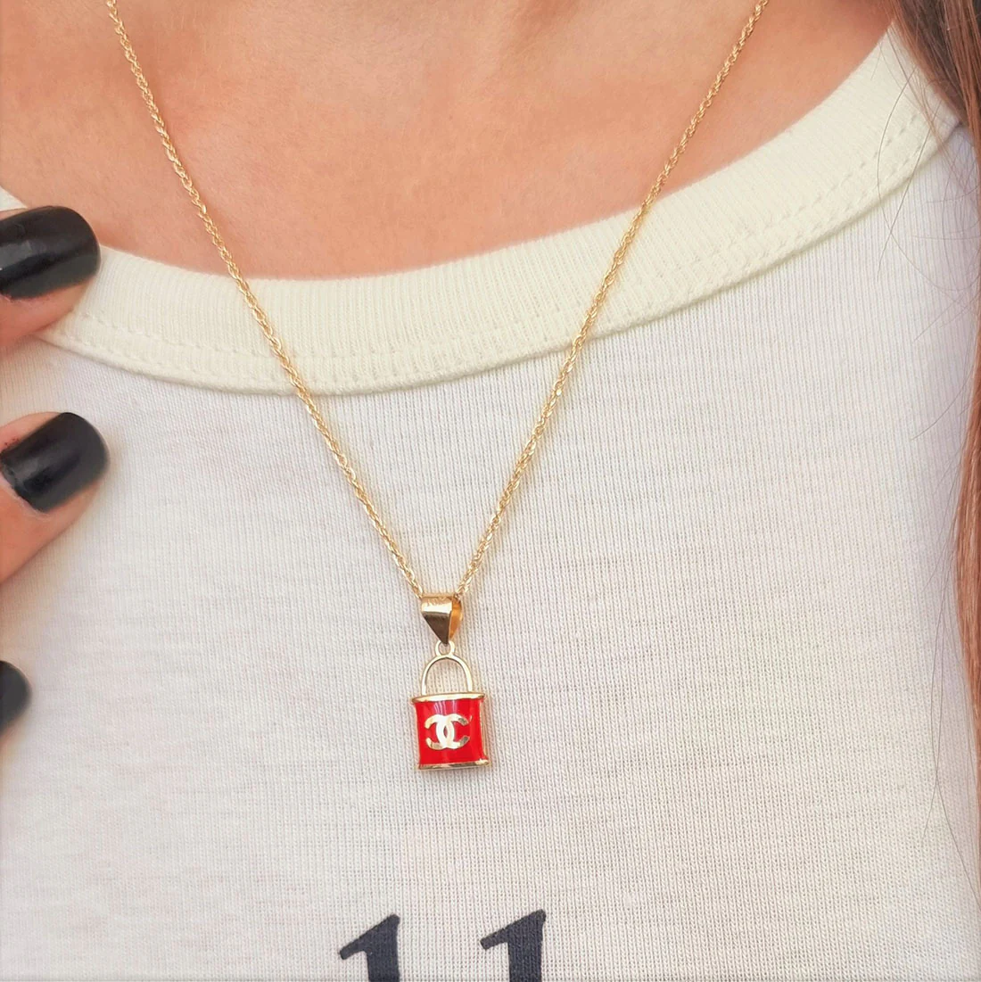 18K Pure Gold Lock Necklace