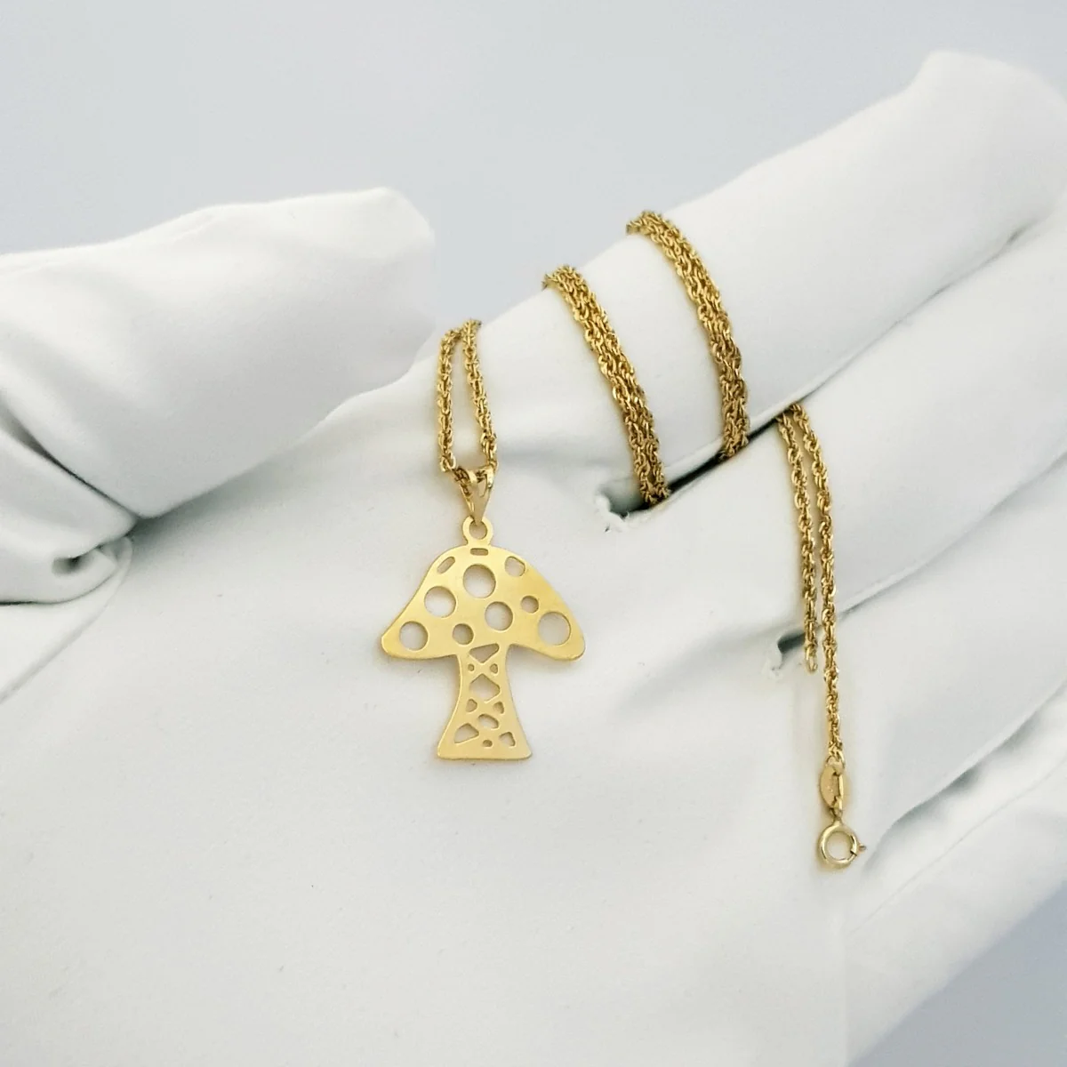 18K Pure Gold Mashroom Necklace - Image 4