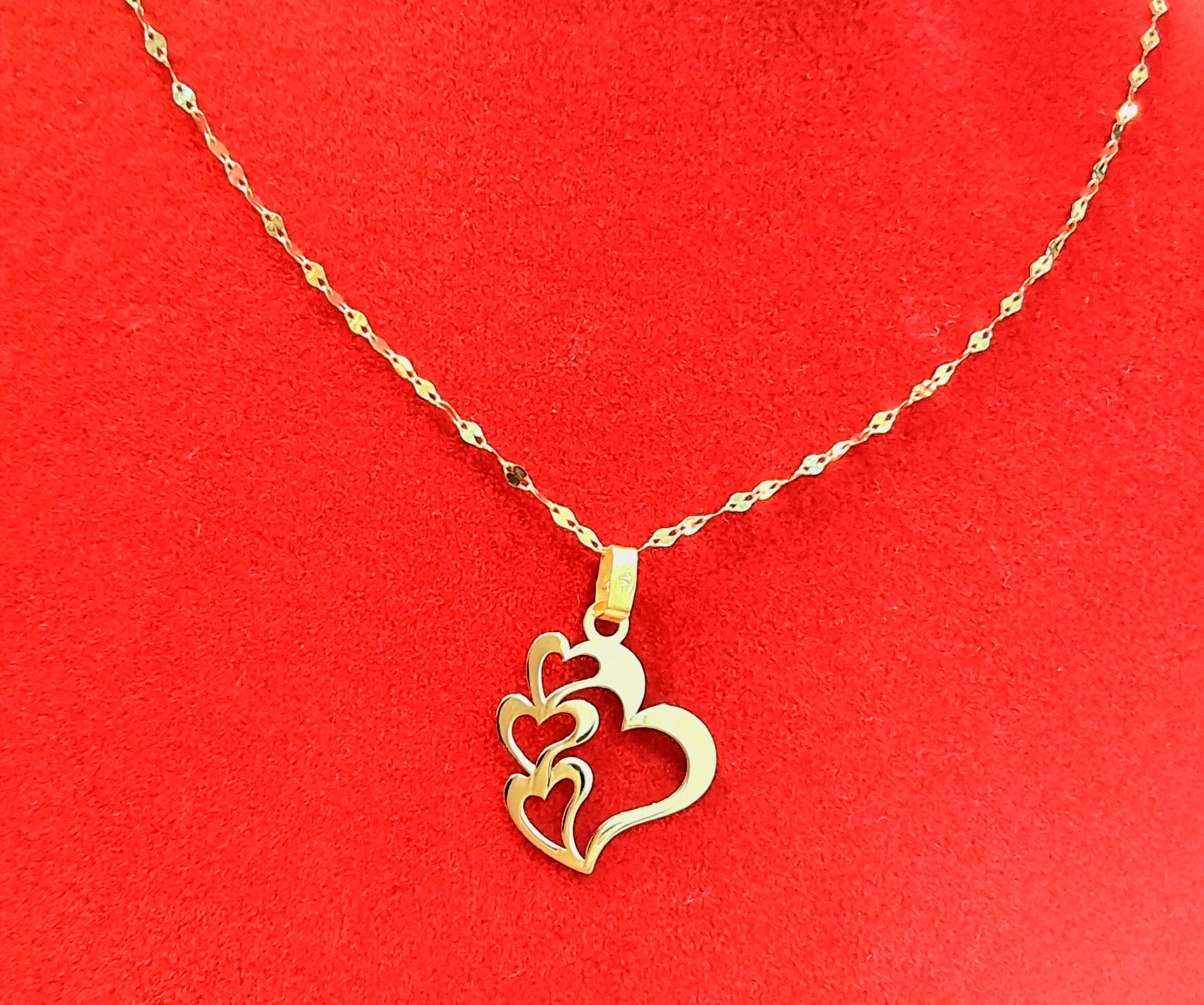 18K Pure Gold Quadruple Heart Design Necklace - Image 4