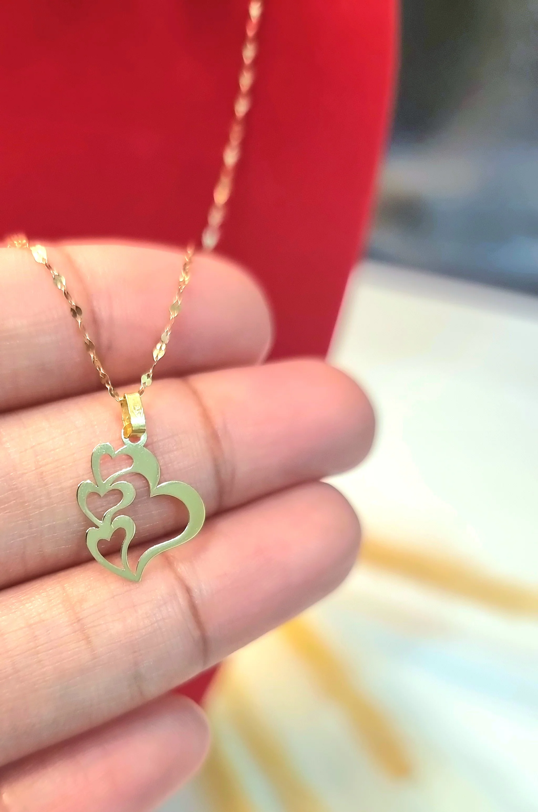 18K Pure Gold Quadruple Heart Design Necklace - Image 5
