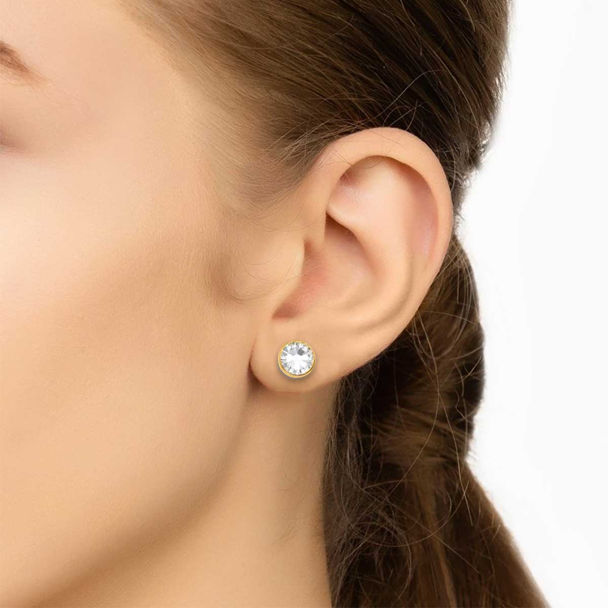 18K Pure Gold Solitaire Screw Lock Stud Earrings