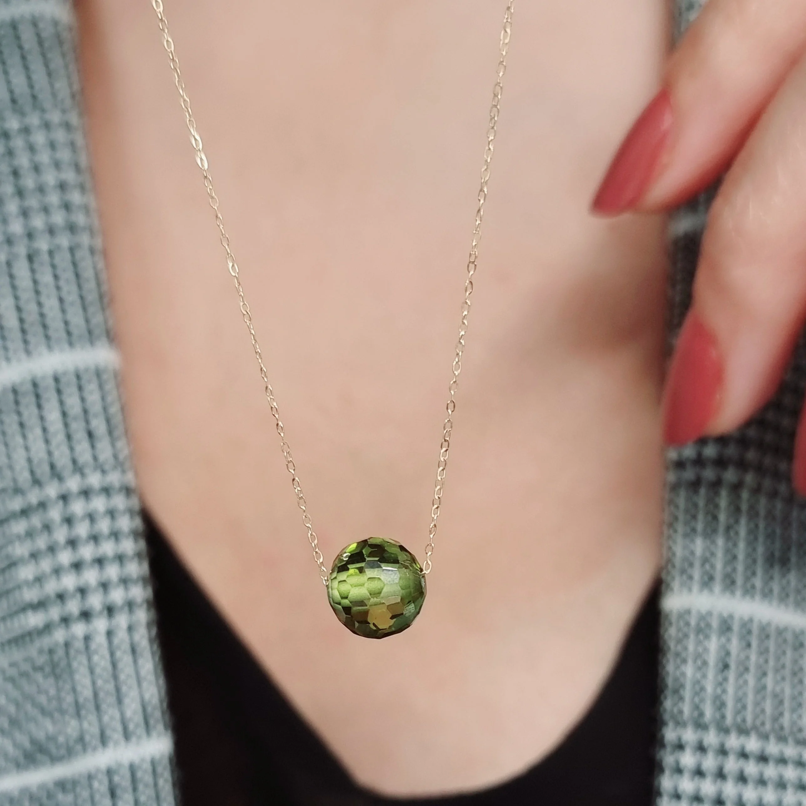 18K Pure Gold Stone Necklace