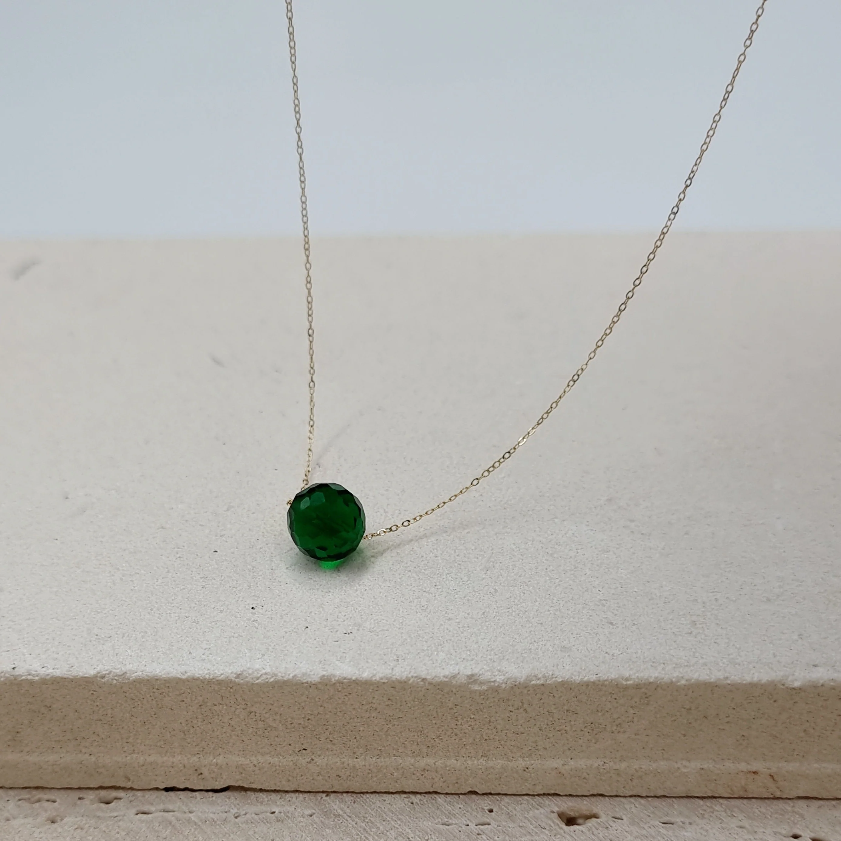 18K Pure Gold Green Ball Stone Necklace - Image 2