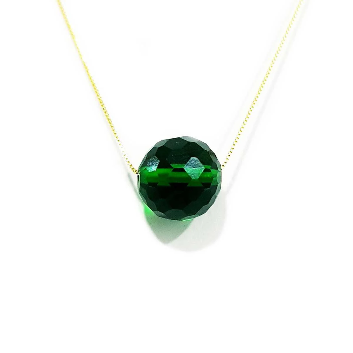 18K Pure Gold Green Ball Stone Necklace - Image 4
