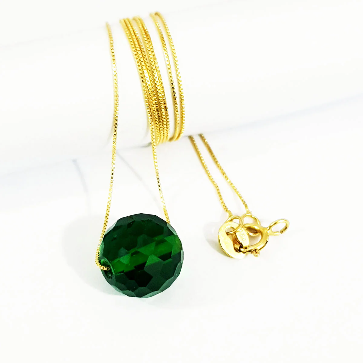 18K Pure Gold Green Ball Stone Necklace - Image 5