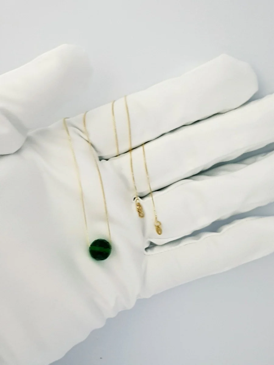 18K Pure Gold Green Ball Stone Necklace - Image 6