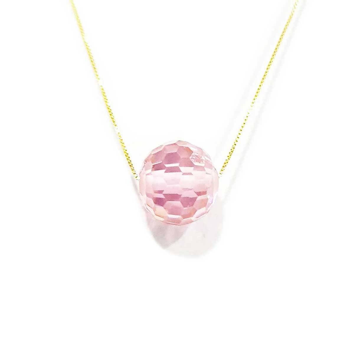 18K Pure Gold Pink Ball Stone Necklace - Image 6