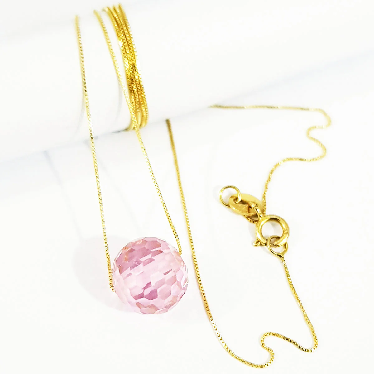 18K Pure Gold Pink Ball Stone Necklace - Image 7