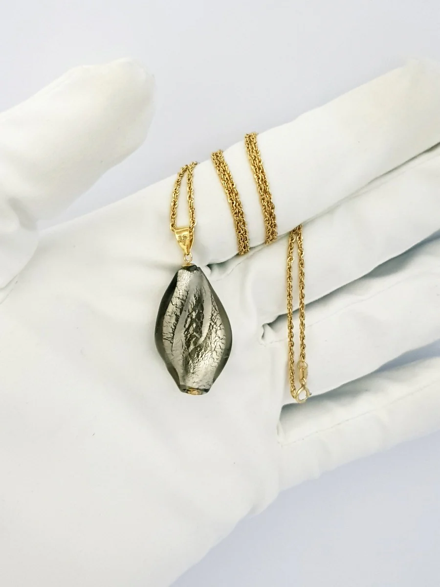 18K Pure Gold Mustard Green Stone Necklace - Image 4