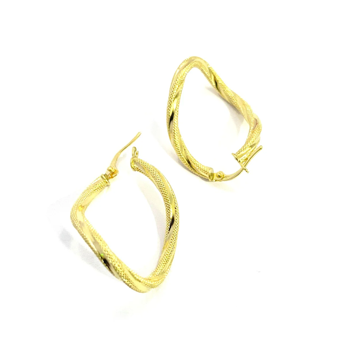 18K Pure Gold Twisted Hoop Earrings