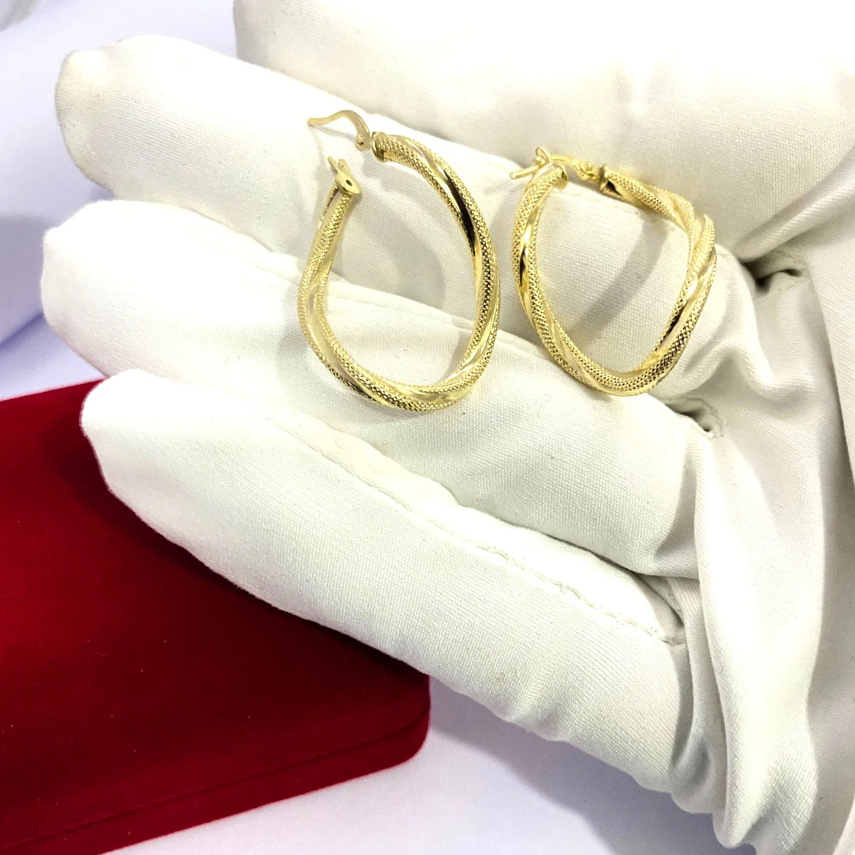 18K Pure Gold Twisted Hoop Earrings - Image 5