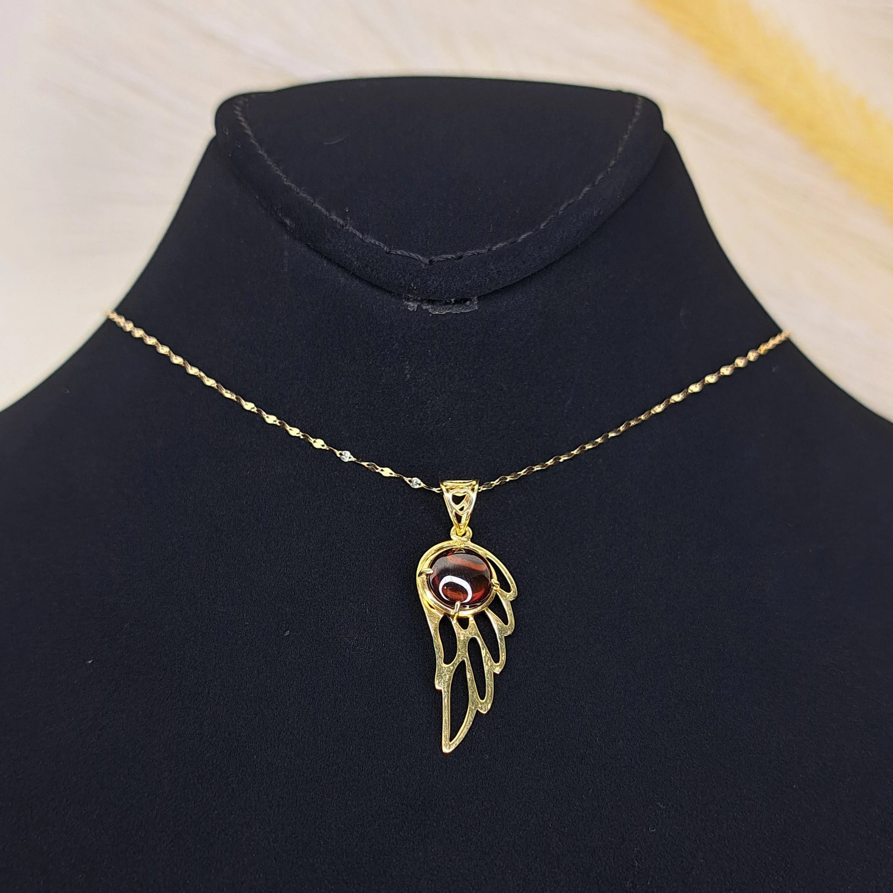 18K Pure Gold Wings Stone Necklace
