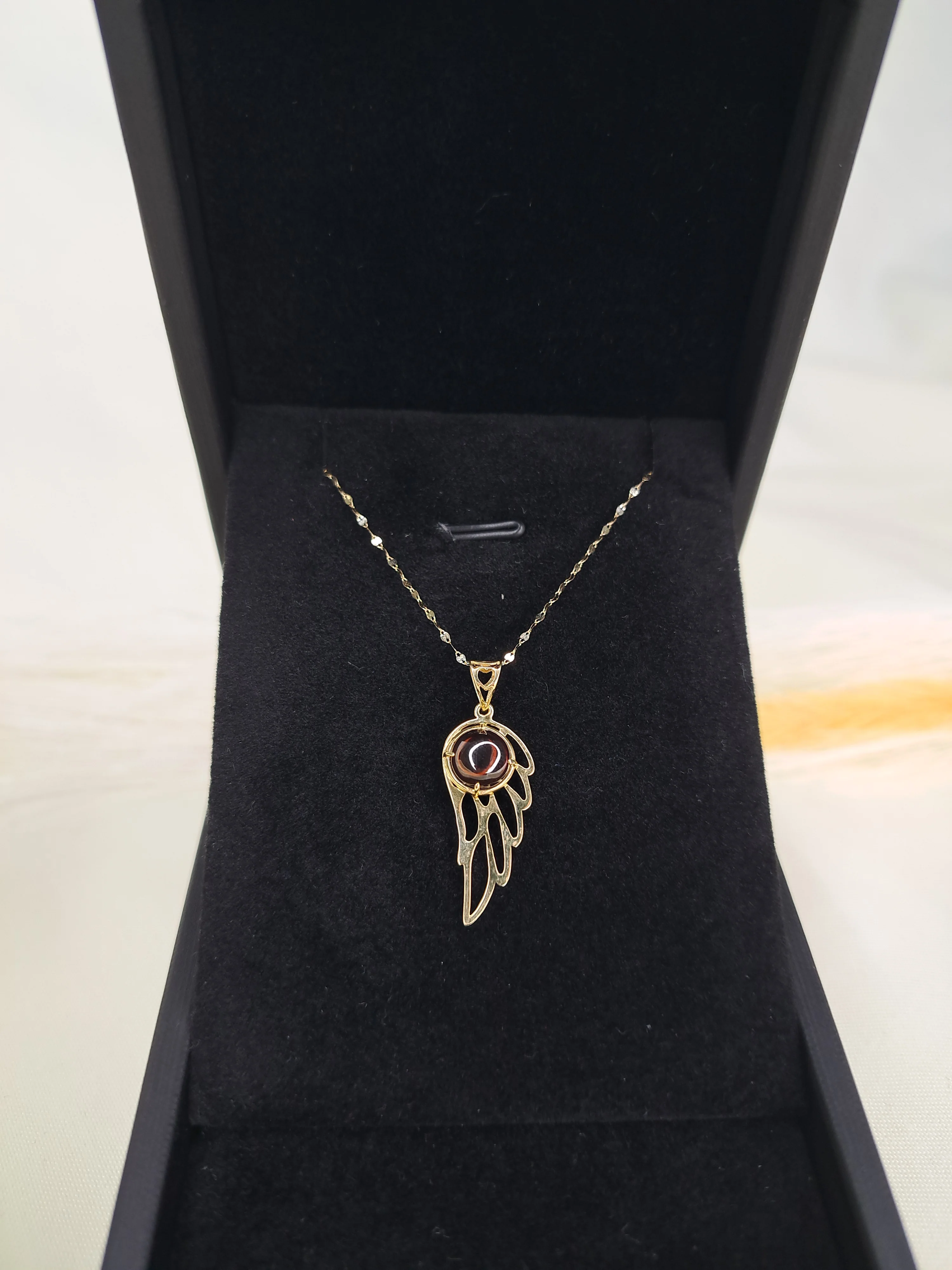18K Pure Gold Wings Stone Necklace - Image 5