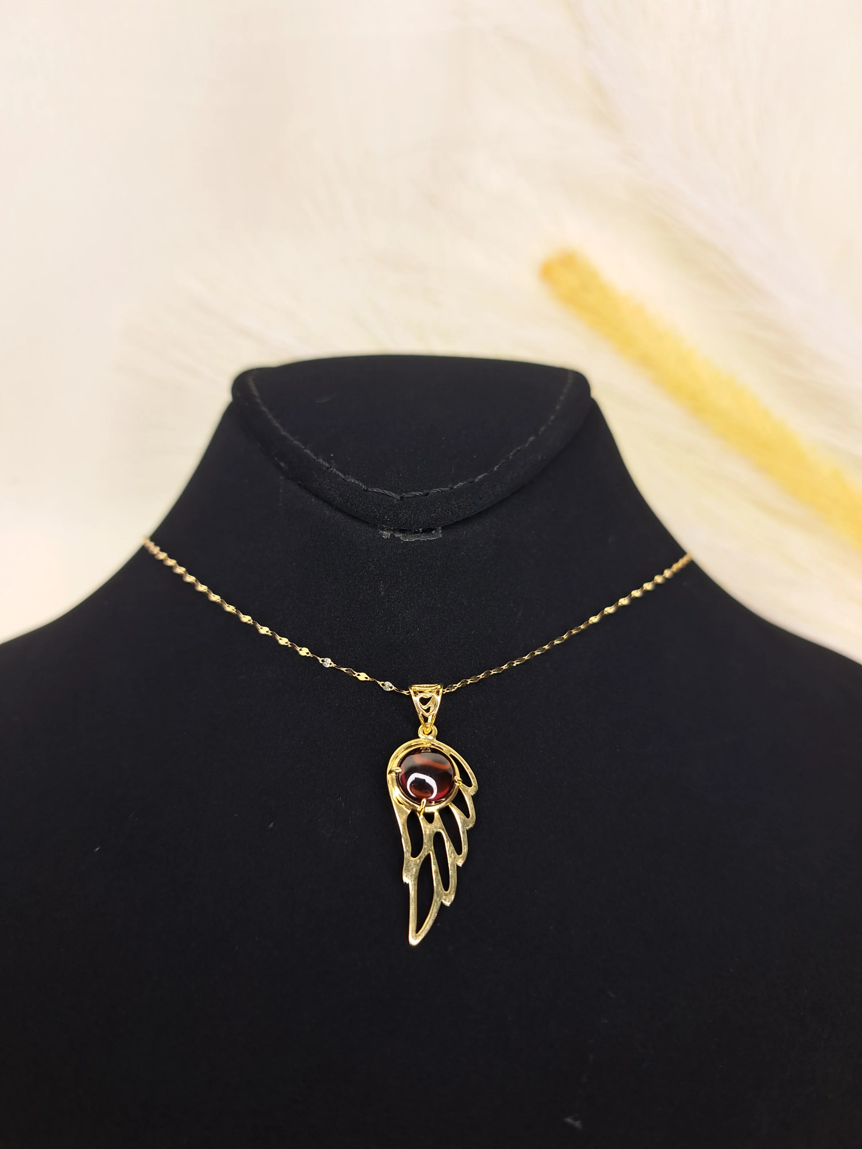 18K Pure Gold Wings Stone Necklace - Image 6