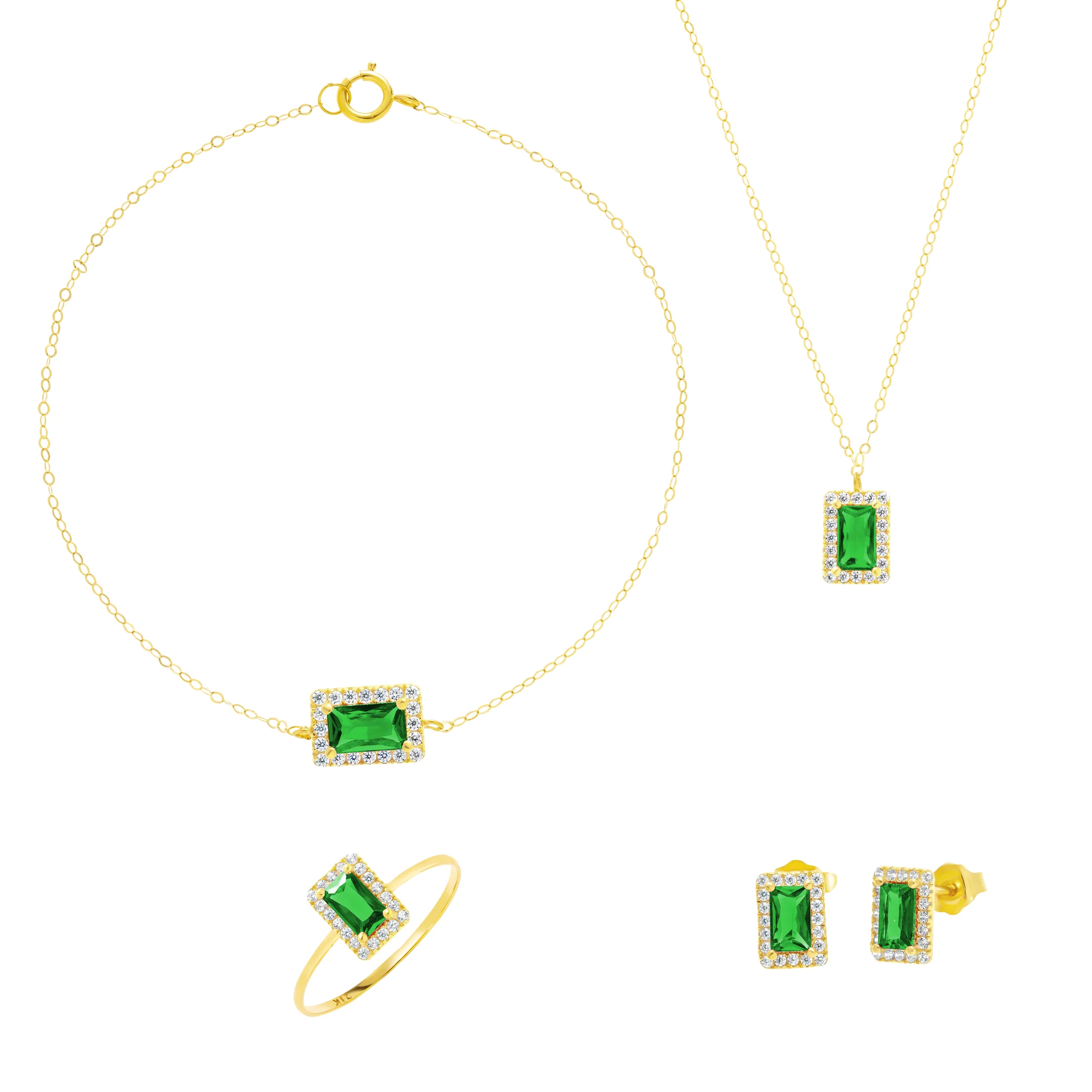 21K Pure Gold Green Stone Jewelry Set