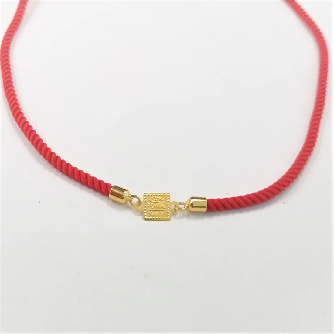 21K Pure Gold Red Thread Adjustable Square Necklace - Image 4