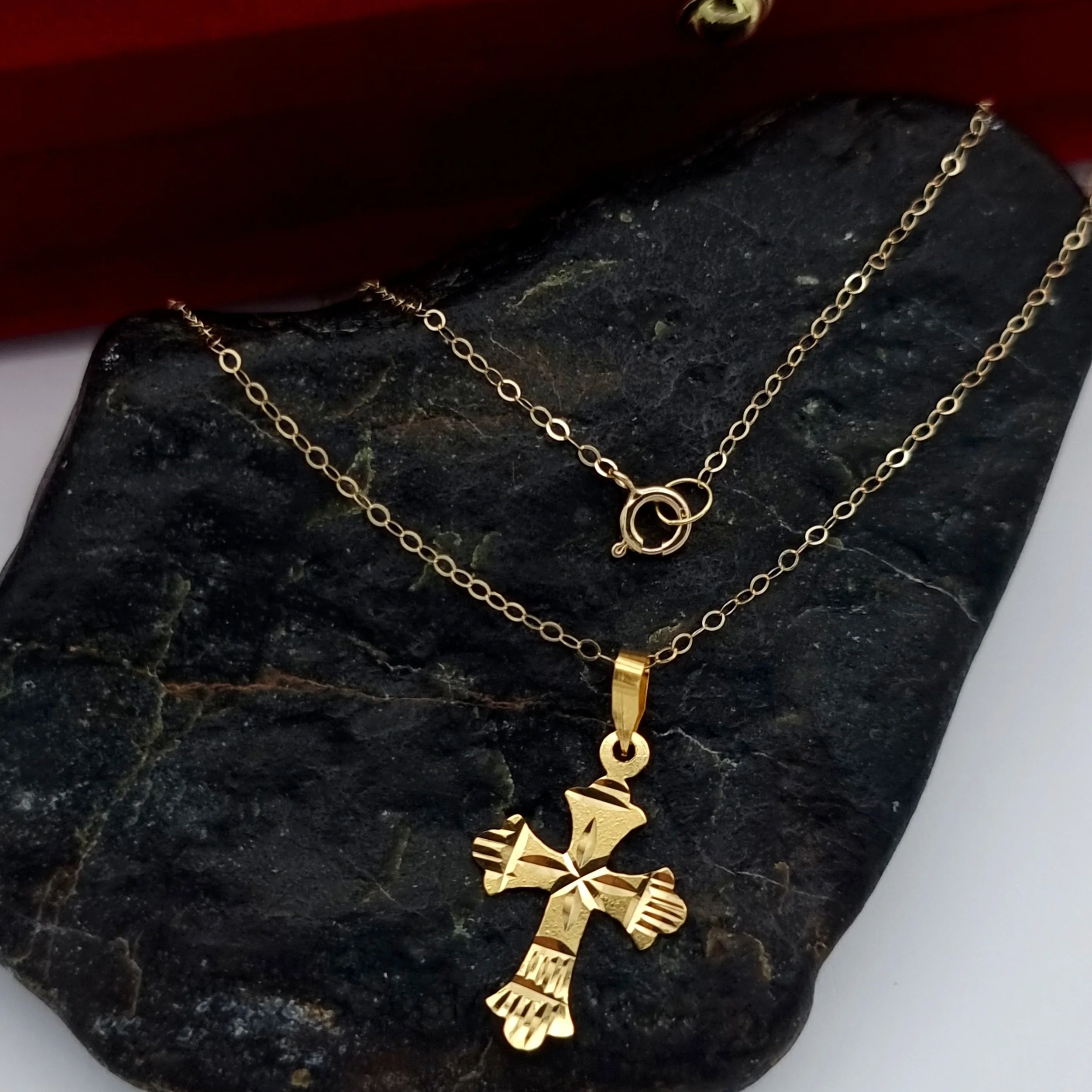 18K Pure Gold Cross Necklace - Image 11