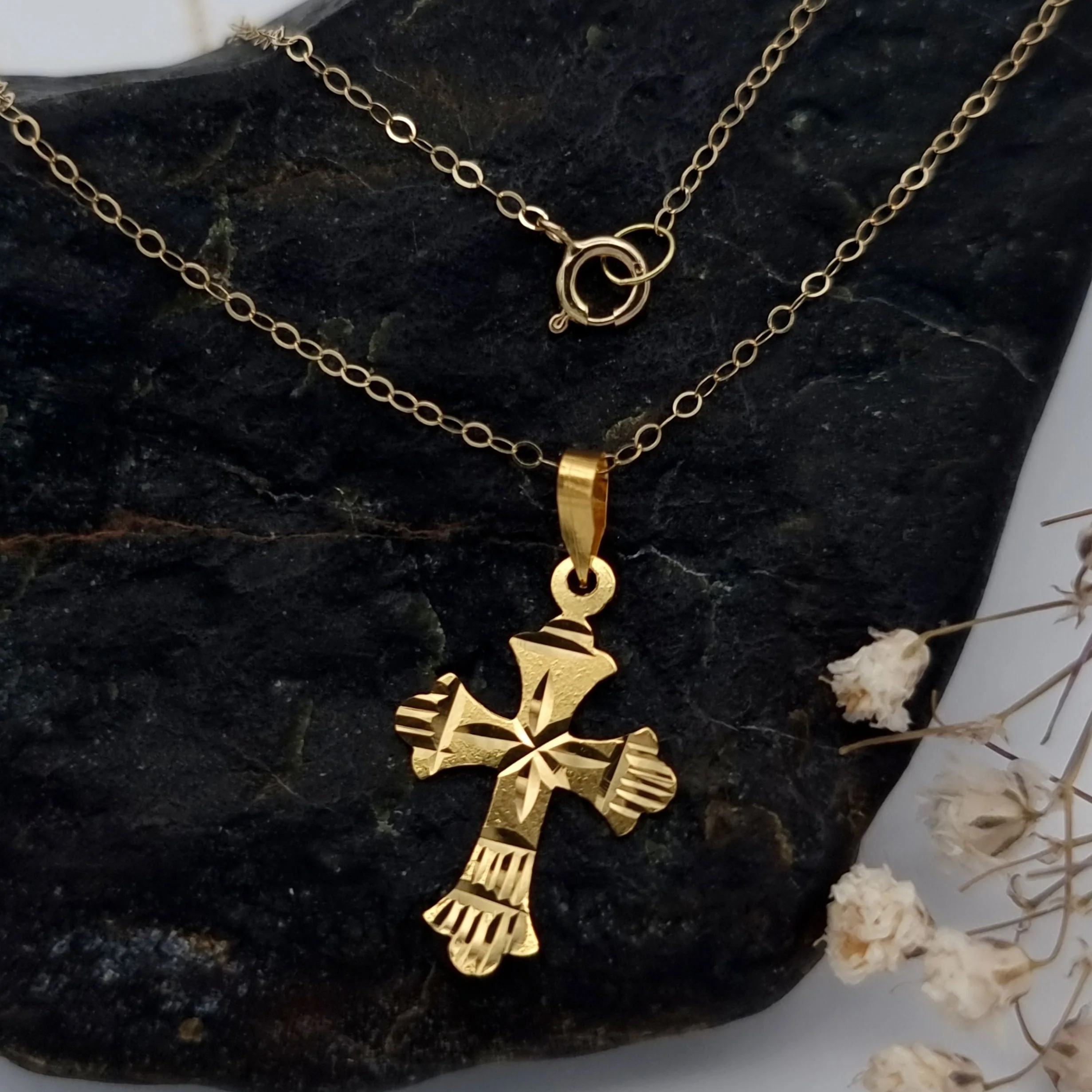 18K Pure Gold Cross Necklace - Image 6